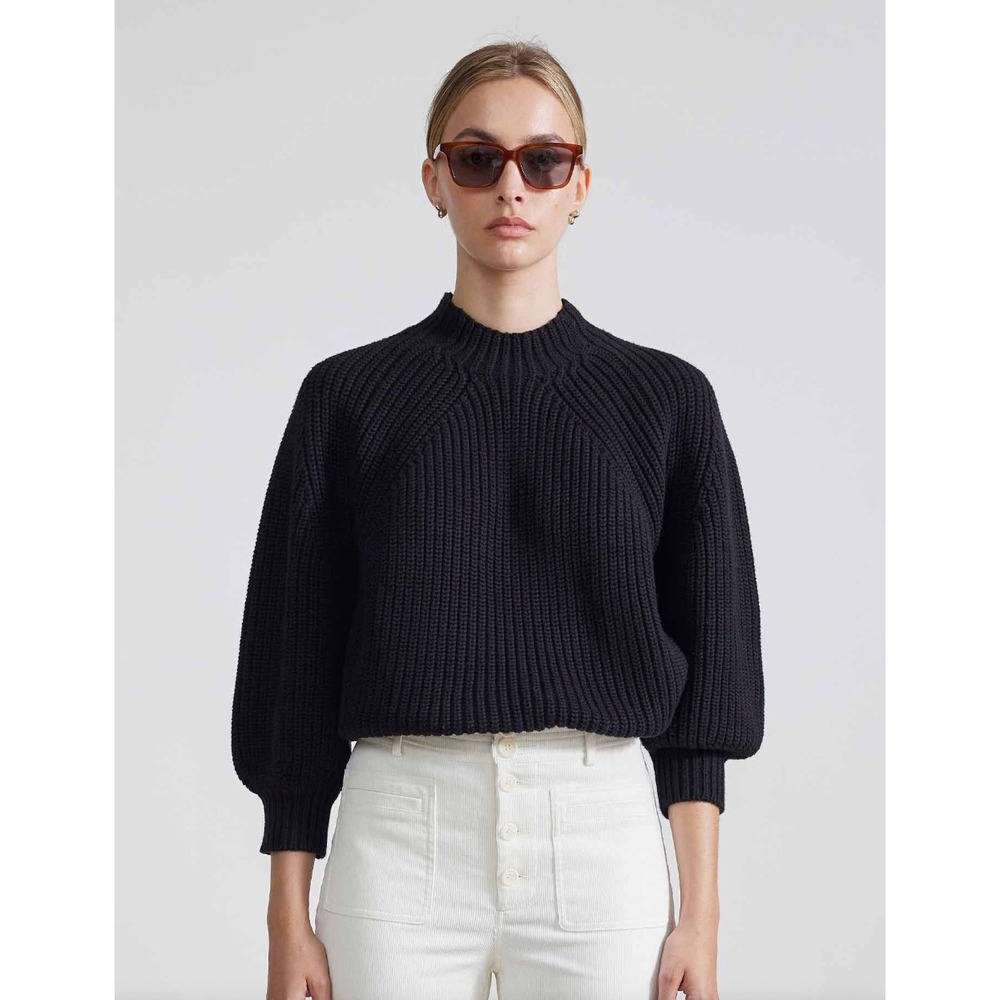 A Piece Apart Black Ribbed‎ Knit Crew Neck Sweater Pullover Size M Luxury Preppy
